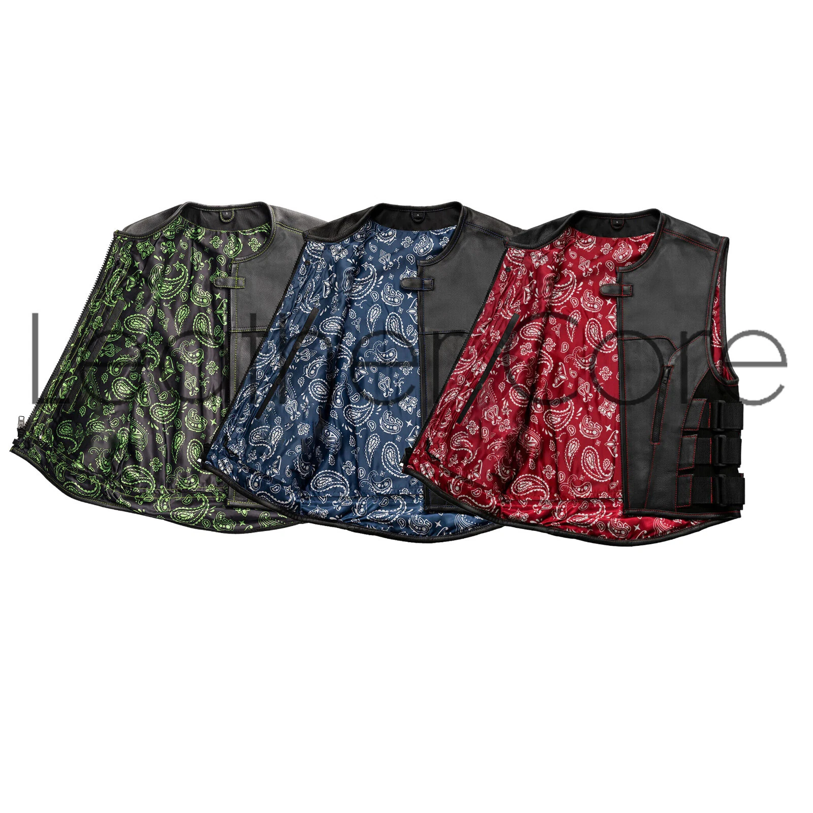 Men's Leather Vest With Multicolor paisley lining Motorcycle Concealed Waistcoat