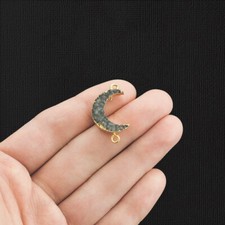 2 Grey Crescent Moon Connector Druzy Gold Tone Resin Charms - K448