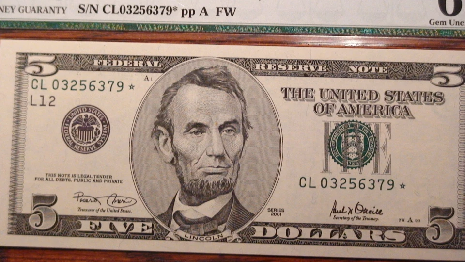2001 PMG GEM 65 EPQ FIVE DOLLAR SAN FRANCISCO *STAR* NOTE HI GRADE $5.00 BILL! - Image 2 of 4