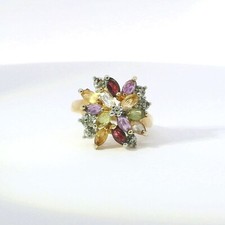 Sterling Silver 925 Vermeil Multi Stone Ring - Size 7.5