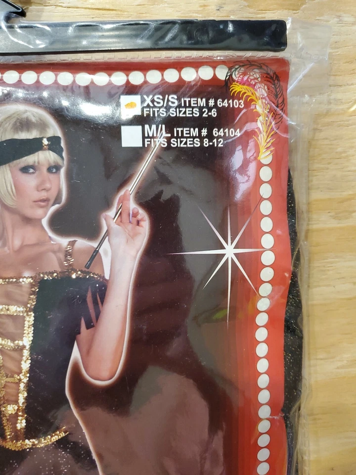 Disfraz de Vestido Roaring Años 20 Aleta Dorado y Negro Adulto X-Pequeño/Pequeño Foto 2 de 4