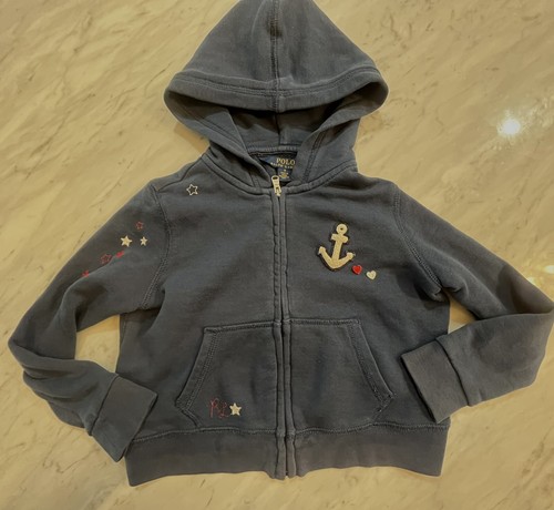 Polo Ralph Lauren Girls Sz 4 - 5 Anchor & Stars Embroidered Hoodie Sweatshirt - Picture 4 of 5