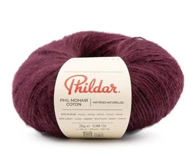 10 pelotes de PHIL MOHAIR COTON AUBERGINE neuves - Photo 1/2