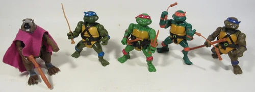 Vintage 1988 TMNT Lot Of 5 Ninja Turtles Figures w/ Weapons & Belts & Splinter