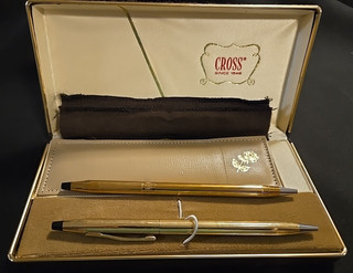 Juego de bolígrafos y lápices mecánicos Cross 1501 de colección rellenos de oro 14K con caja de papeleo A9