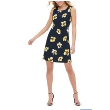 Tommy Hilfiger Sheath Dress Womens 6 Navy Yellow Floral Scuba A9SS4Z2A Preppy