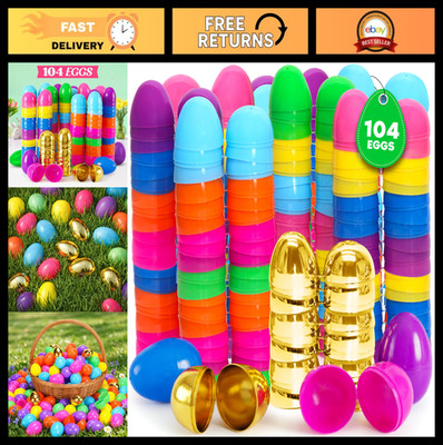 104 Count Plastic Easter Eggs - 2.3'' Fillable Colored & Gold Eggs for Hunts, Fav
