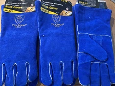3 pairs set Tillman 1018 14" Cowhide/Lined Stick Welding Gloves Blue Large