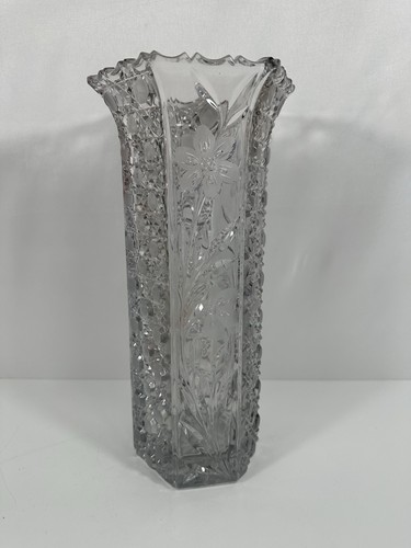 Vintage American Brilliant ABP Cut Crystal Glass Vase Hexagon Shape 12” Tall - Picture 2 of 10