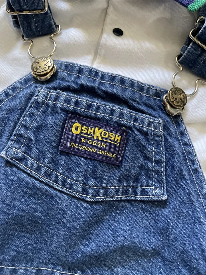 Vintage Baby Oshkosh Overalls & Shirt Made In The USA 24M - Image 2 of 4