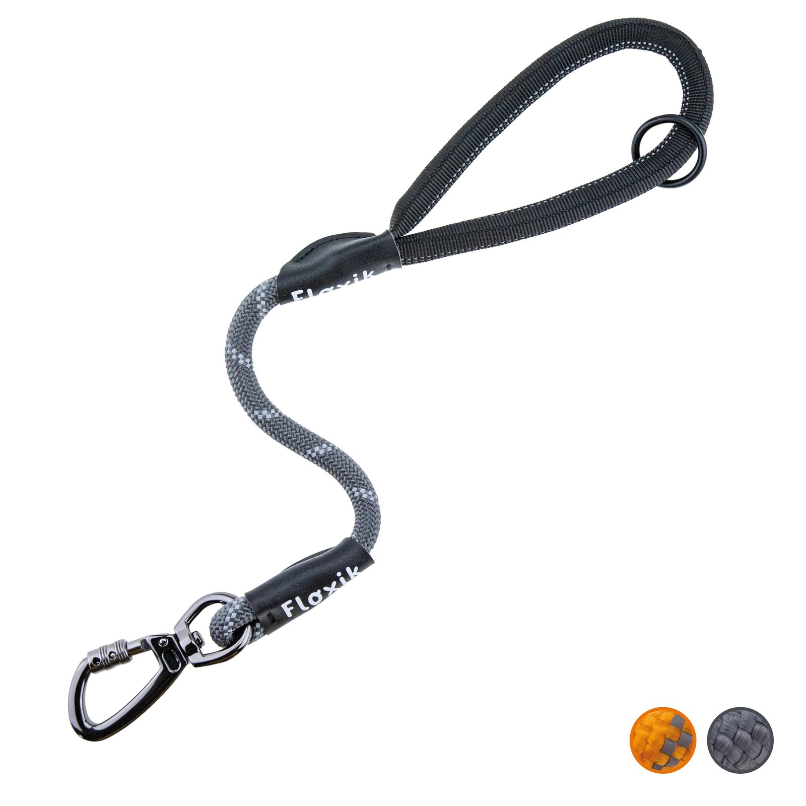 Laisse courte grise de haute qualité avec cordage épais réfléchissant