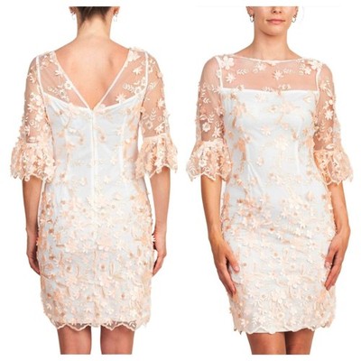 NEW ADRIANNA PAPELL Size 4 Illusion Boat Neck 3D Embroidered Sheath Dress blush | eBay NEW ADRIANNA PAPELL Size 4 Illusion Boat Neck 3D Embroidered Sheath Dress blush | eBay