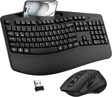 Wireless Keyboard Mouse Combo 2.4G Ergonomic Full Size Wrist Rest Black