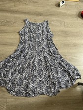 Haani Women Dress 3XL Blue Print Poly Blend Sleeveless Fit Flared Knee Length