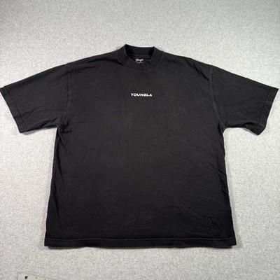 YOUNGLA Shirt Men s Small Black  Oversized Short Sleeve Monogram Decomposition