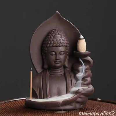 Backflow Incense Burner Auspicious Clouds Buddha Purple Clay Backflow Burner