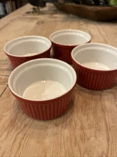 EMILE HENRY Red Ribbed Ramekins 10.02 W/White Interior France-3.5”x1.75”-4