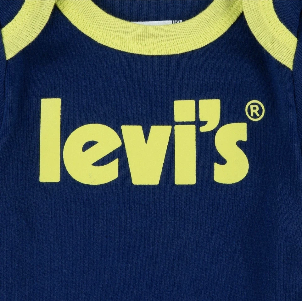 Completo 3 Pezzi Nascita Levi's 6-12 Mesi Blu Lime 68/80cm Bambino Neonato - Immagine 4 di 4