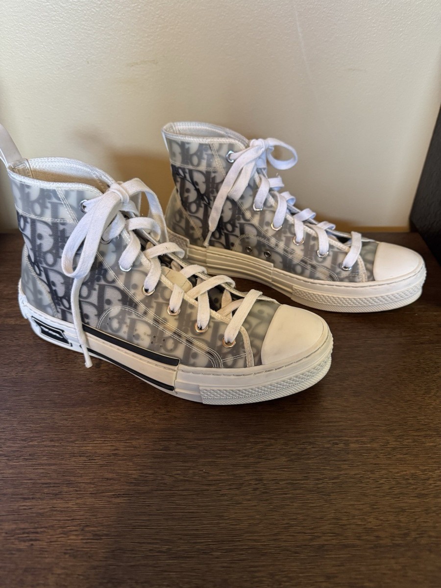 Dior B23 High Top Designer Sneakers Monogram Gray White Oblique Size EU  39/US