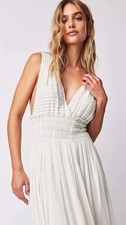 FREE PEOPLE Alessia Maxi Dress Ivory Long Summer UK L RRP £268 Boho V Neck