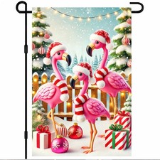 Christmas Garden Flag Flamingo Tropical Holiday Garden Flag 12x18 Inch Double...