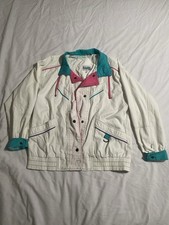 Vintage 90 s New York Girl White Jacket With Pink and Teal Accents Size Medium