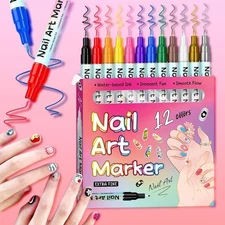 12 Colors Nail Art Marker,Quick Dry Graffiti nail art pens for painting nails