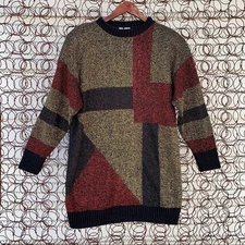 Vintage 90s Knitmakers metallic geometric gold black maroon sweater tunic
