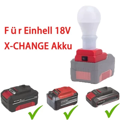 DEMKMILRI E27 Glühbirne 6W LED Taschenlampe Arbeitsleuchte Für Einhell 18V Li-ion Akku NEU