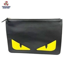 FENDI Clutch Bag Monster Bugs Eye zip Leather color Black fashion goods unisex