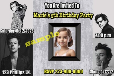 Harry Styles Birthday party Invitations 12 w/envelopes w picture of your child
