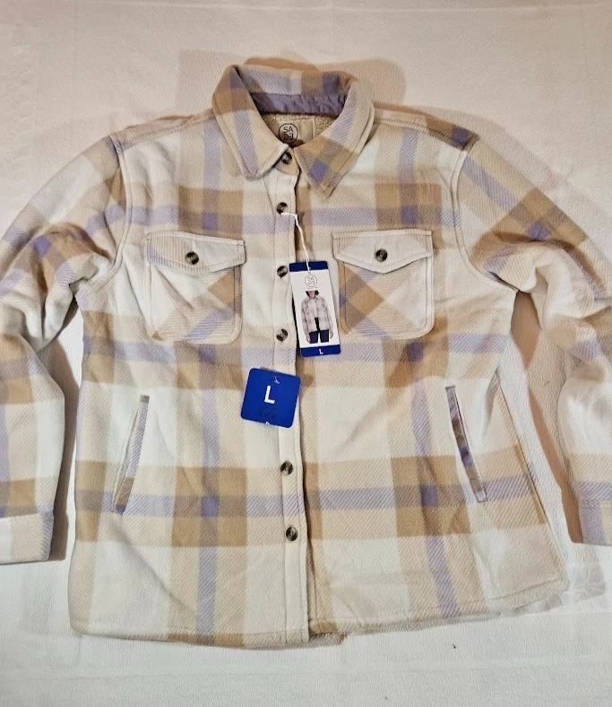 Sage Women's Plaid Super Plush Sherpa Lined Fleece Shirt Jacket, Purple, Size L