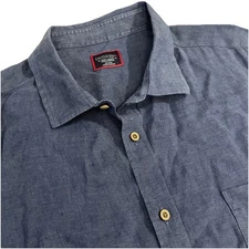 Untuckit Mens Button Up Shirt 3XL Blue 100% LINEN Short Sleeve Cameron Navy