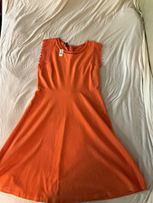 Talbots Women’s Fit & Flare Knee Dress Round Neck Sleeveless Orange M