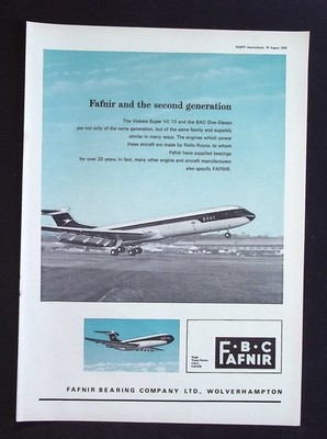 Original 1965 Werbung Fafnir Kugellager Vickers VC 10 BAC One-Eleven Flugzeug