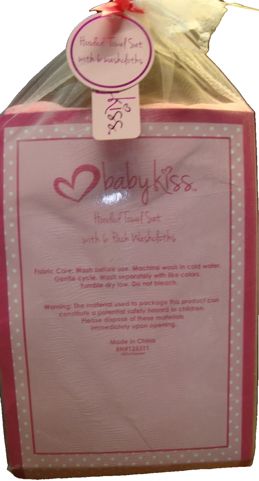 Baby Kiss Hooded Towel & 6 Washcloths Gift Set Pink Monkey for Baby Girl     847 - Image 3 of 3