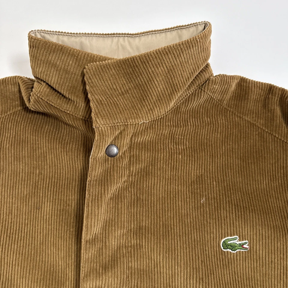 Chaqueta de Pana Lacoste De Colección Para Hombre L Marrón Con Capucha Reversible Cremallera Completa Años 80 90 Foto 3 de 4