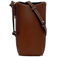 Pre-owned LOEWE Gate Open Leather Phone Shoulder Bag, Brown, with Anagram