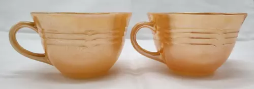 VTG Anchor Hocking Fire King Peach Lustre 3 Bands Pattern Set of 2 Tea Cups
