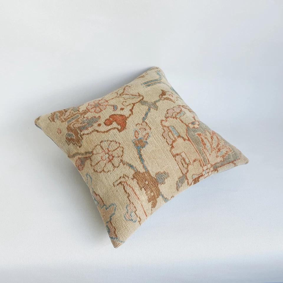 Ethnic  Oushak Carpet Rug Pillow Cover from Anatolian , 16x16 Boho Pillowcase - Image 3 of 4