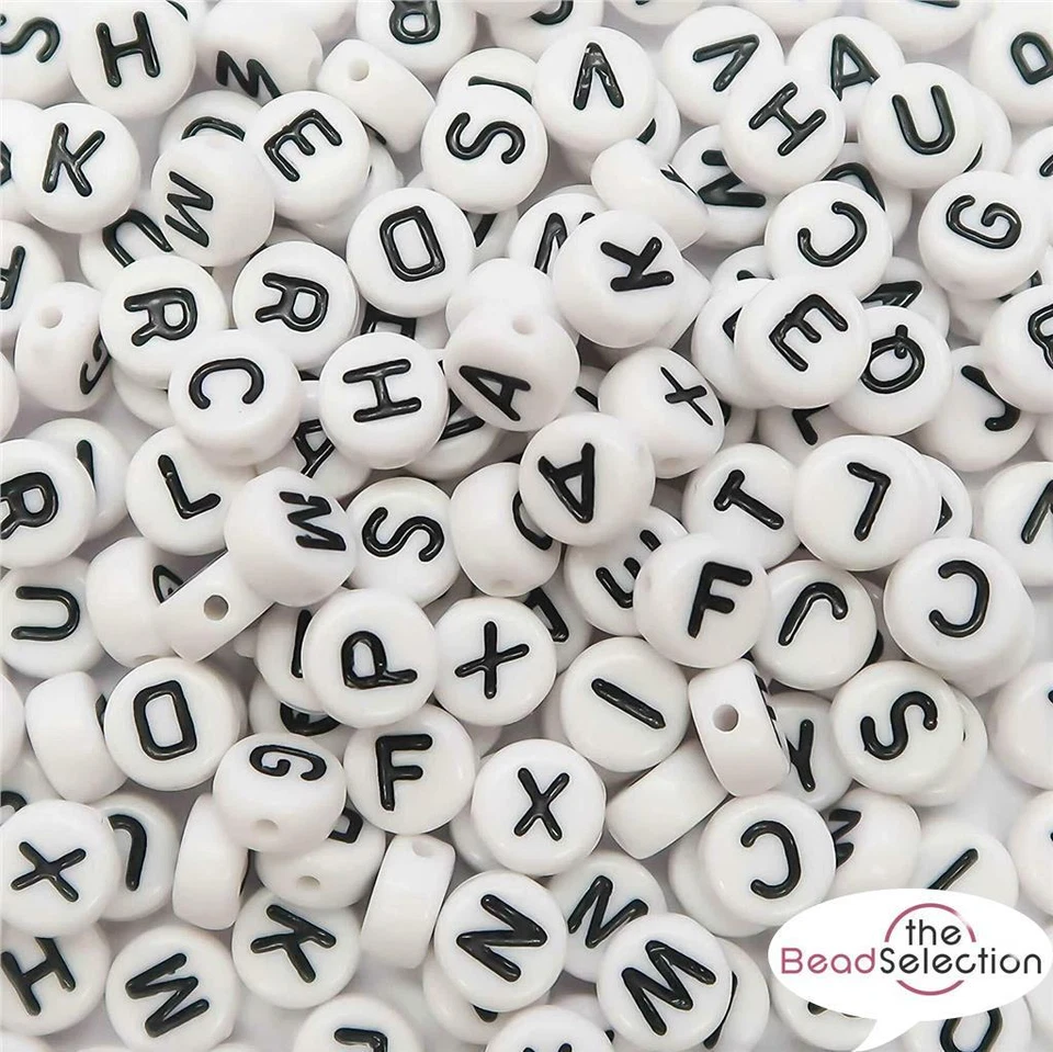 100 ALPHABET ACRYLIC BEADS WHITE 7mm FLAT ROUND SINGLE & MIXED LETTER A - Z  - Image 3 of 3