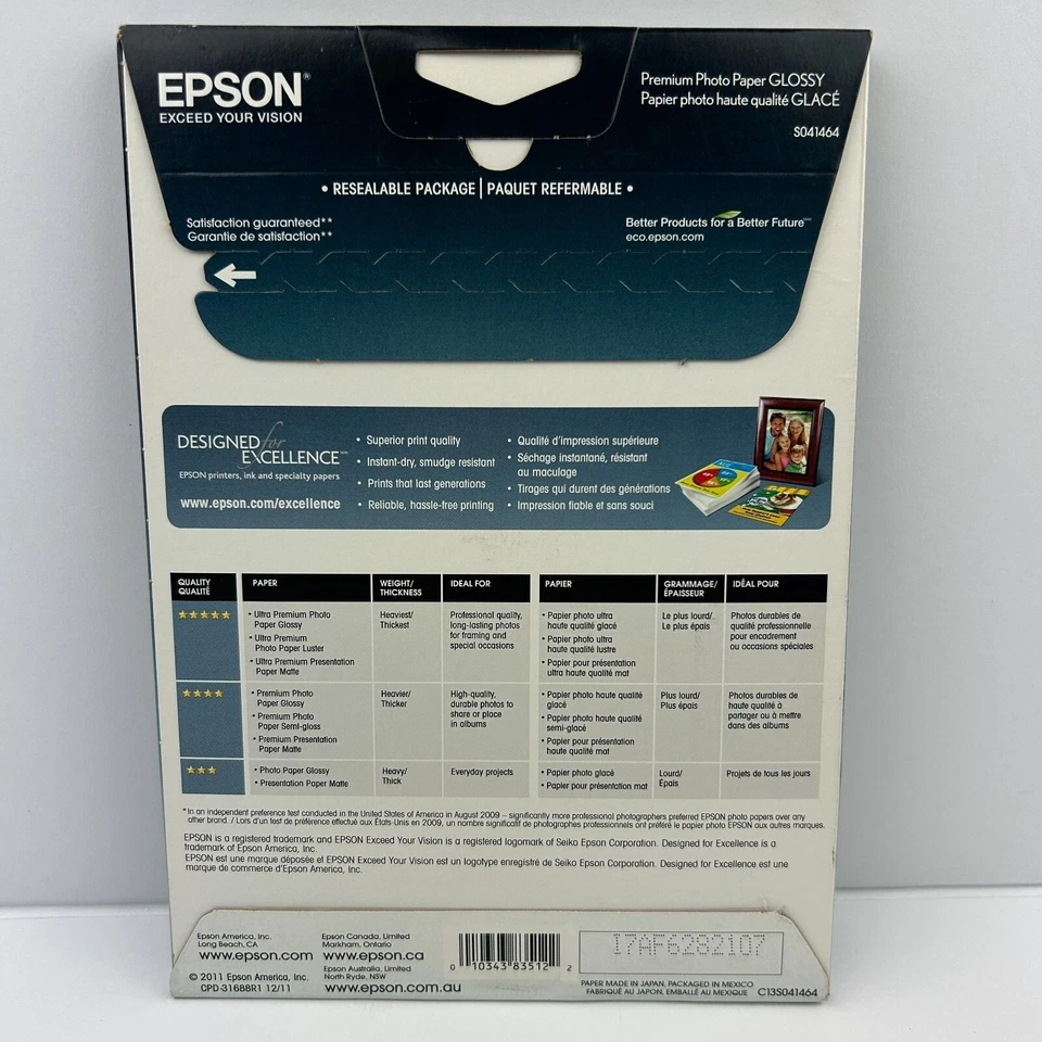 Papel fotográfico Epson Premium brillante sin bordes 5" x 7" 2 paquetes 40 hojas selladas Foto 4 de 4