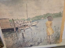 Original Double-Sided Watercolor by "Maurine Gifford Hawkins" Nautical/Lanscape