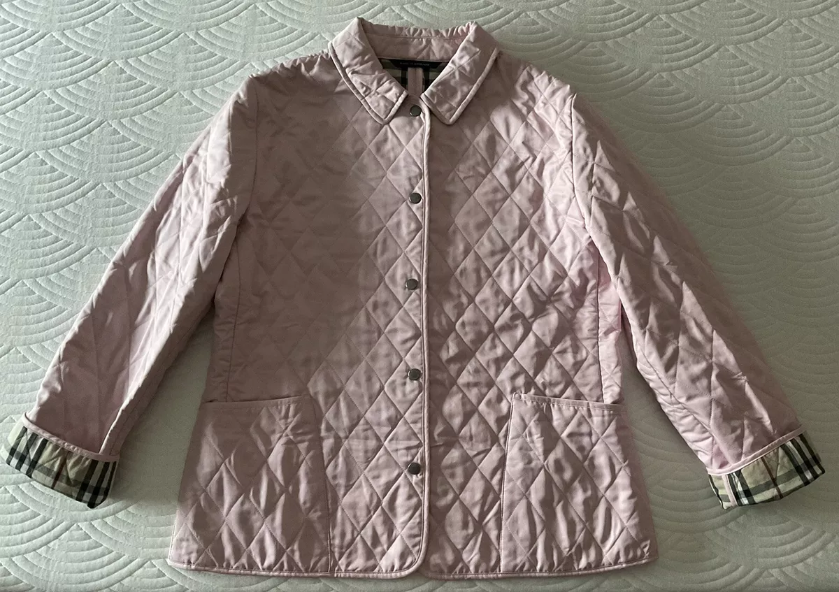 EUC BURBERRY LONDON NOVA CHECK DIAMOND QUILTED JACKET PINK SIZE SMALL ENGLAND