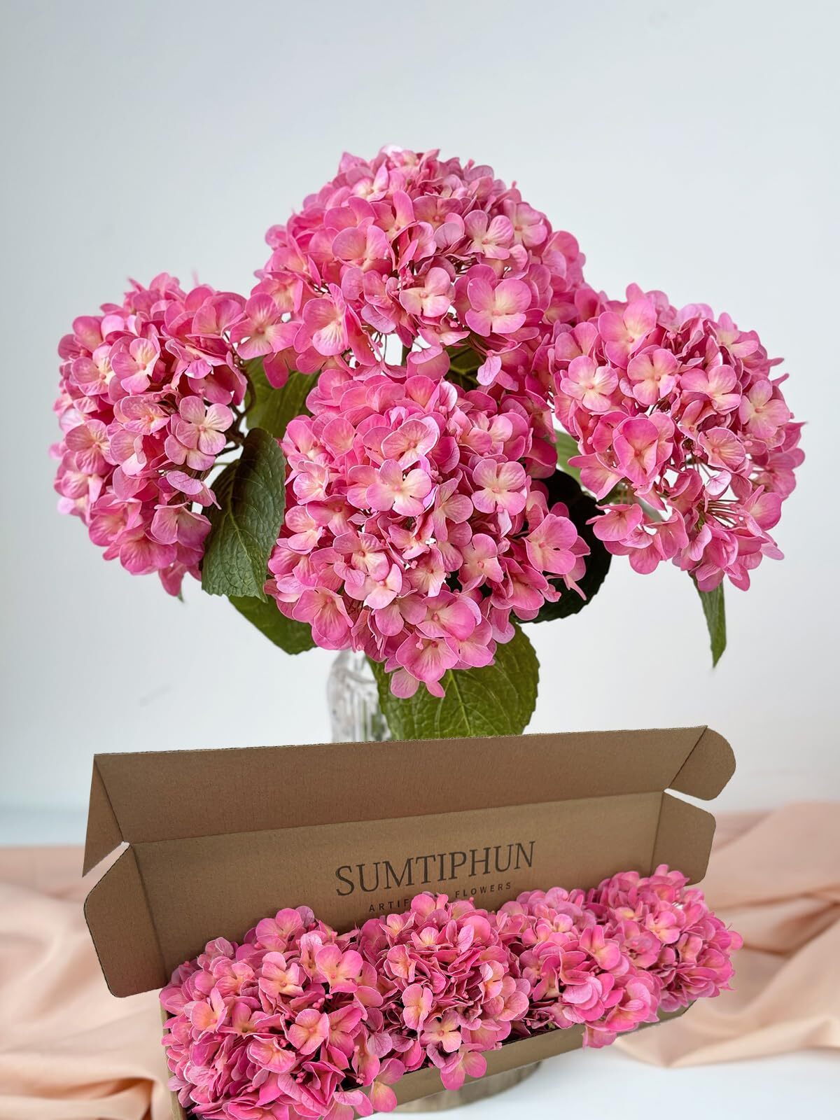 4 Pcs 20'' Real Touch Hydrangeas Pink Artificial Hydrangeas Flowers Faux Late...