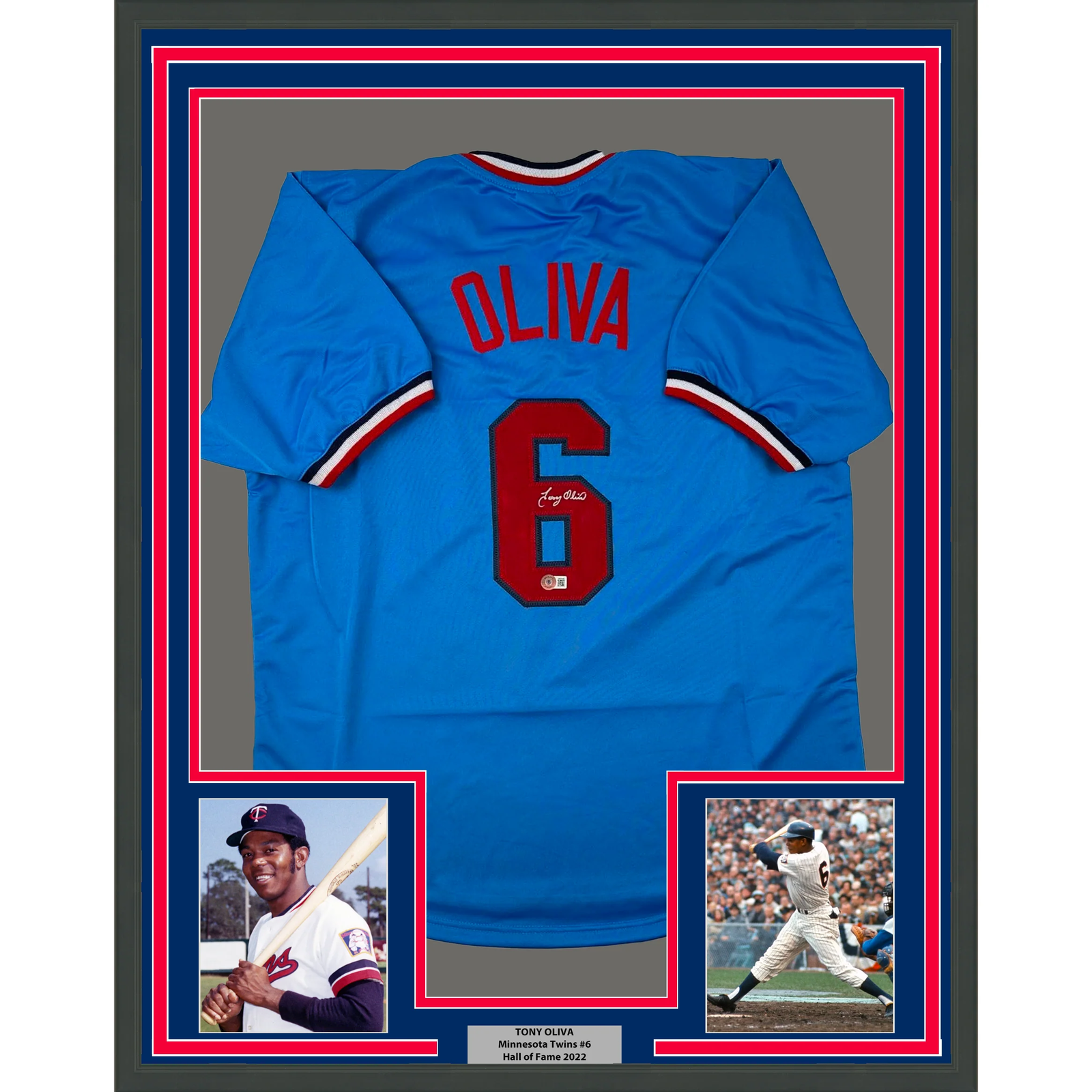 Tony Oliva Autographed Signed Minnesota Twins Framed / 33x42 Minnesota Light Blue Jersey BAS COA 