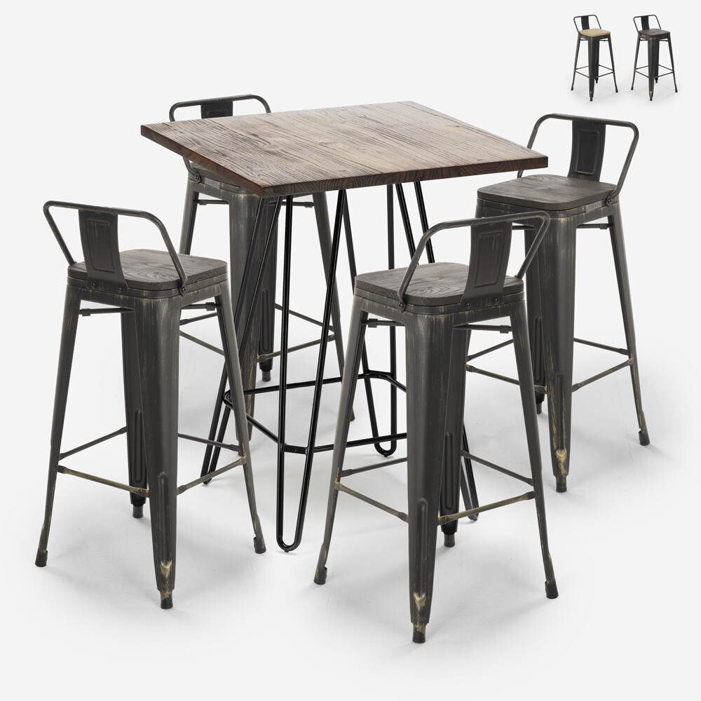 Conjunto mesa alta bar 60 x 60 cm industrial 4 taburetes tolix...