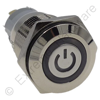 12V Yellow LED Illuminated Metal Latching Arcade Power Button 2.8mm Connectors