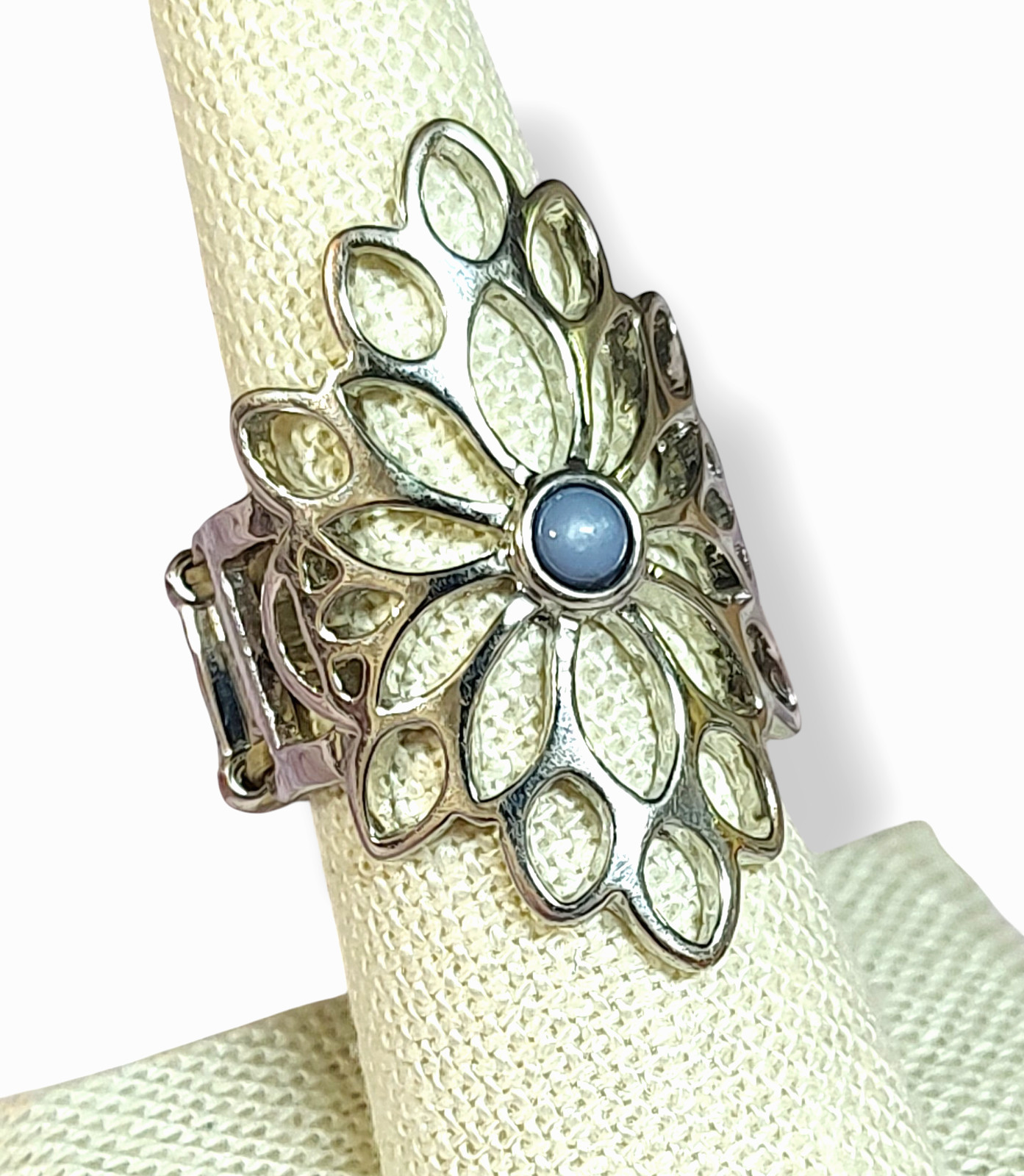 Adjustable Silver Tone Statement Flower Ring - image 5