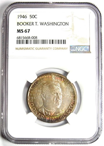 1946 BTW Booker T Washington Half Dollar 50C Coin - NGC MS67 - $1,150 NGC Value - Picture 2 of 4